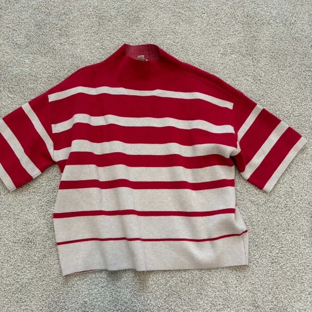 Maeve Anthropologie Carys Mock Neck Sweater Womens XS Red Stripe Oversized S/S